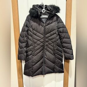 Kenneth Cole Reaction Women’s XL Quilted Puffer Jacket Hood Fur Trim Black
